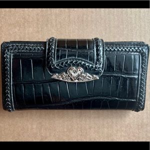 Black Vintage Brighton Large Leather Wallet with Checkbook